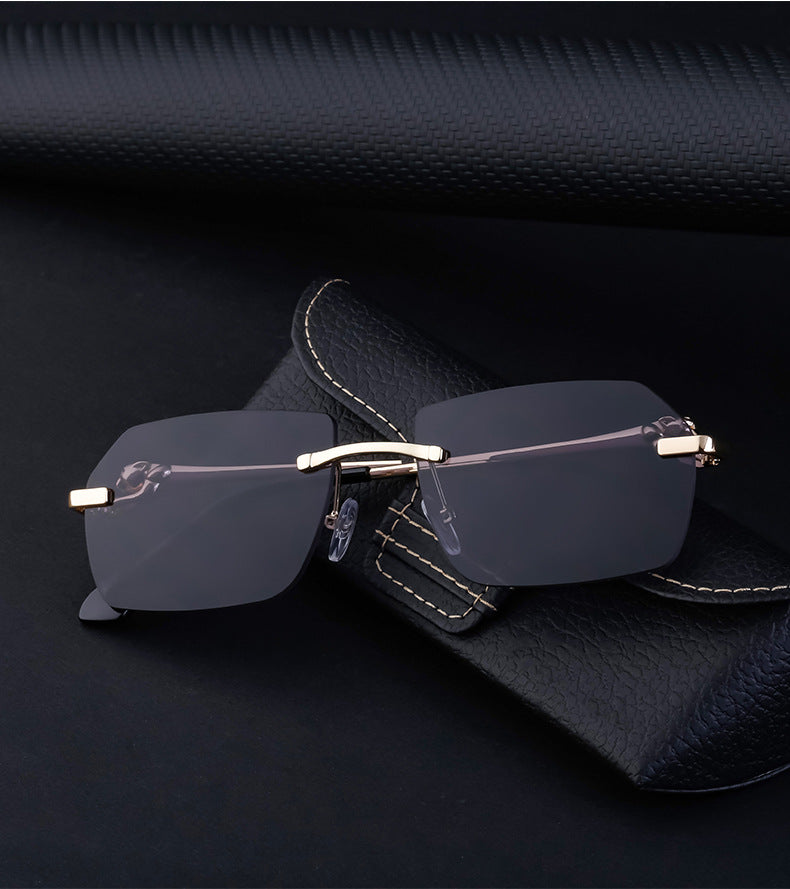 European and American Frameless Cut Edge Leopard Temple Sunglasses for Men Retro Square Frame Driving Sun Protection Sunglasses Wholesale Glasses - 图片 8