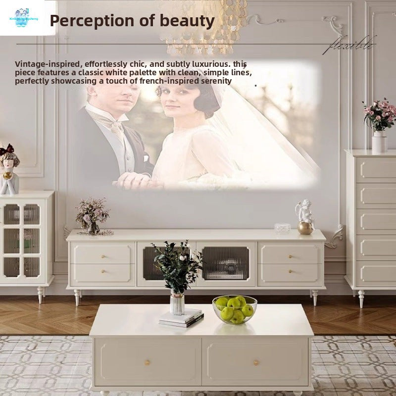 French Style Solid Wood Light Luxury Retro TV Cabinet and Coffee Table Set for Home Living Room Small Apartment New American Style TV Cabinet - 图片 29