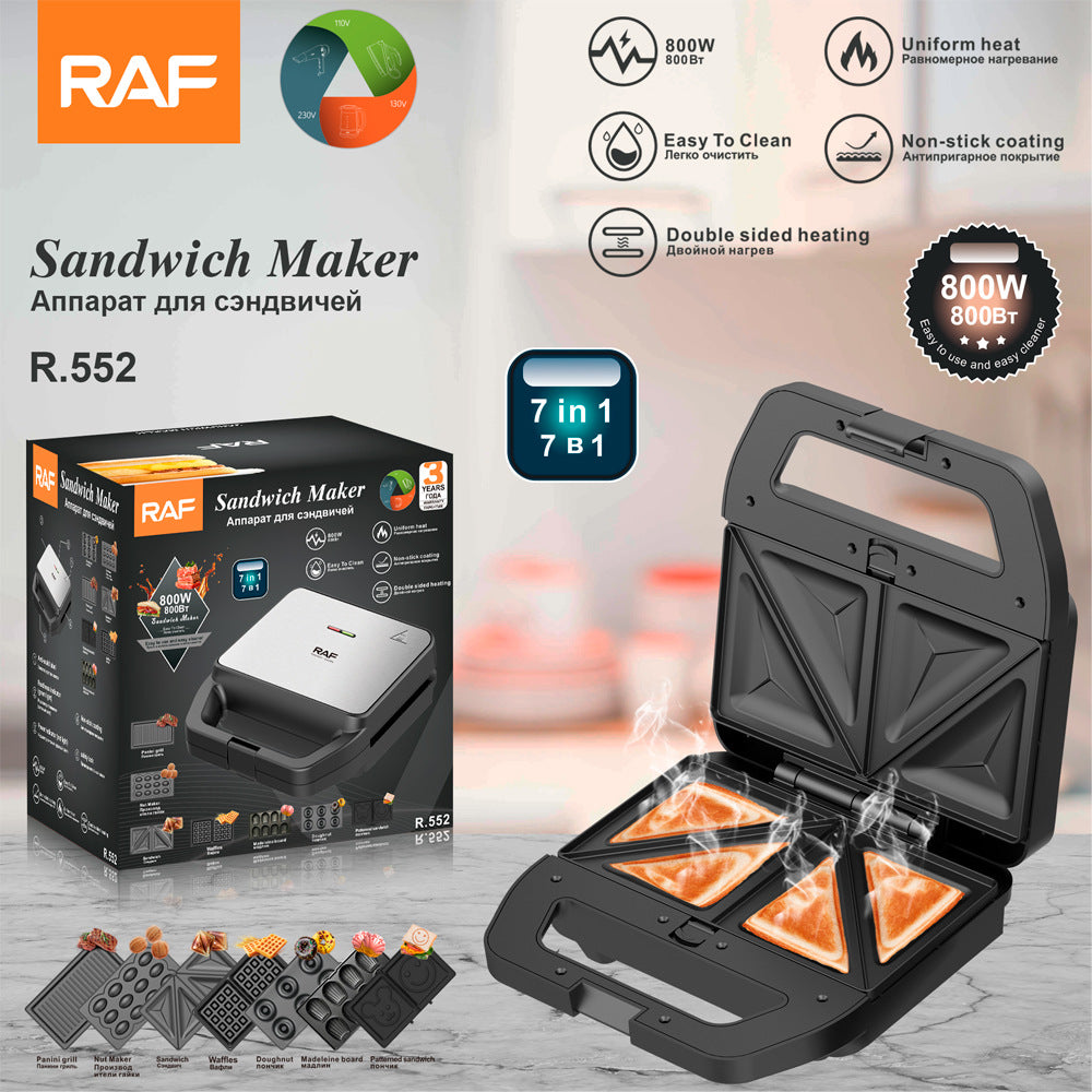 RAF European Standard Sandwich Maker Household Multi-Functional 7-in-1 Waffle Maker Breakfast Machine Portable Baking - 图片 10
