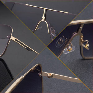 New Large Frame Sunglasses for Men Metal Frame One-piece Fashion Internet Celebrity Square Frame Glasses Trendy Sun Protection Driving Sunglasses