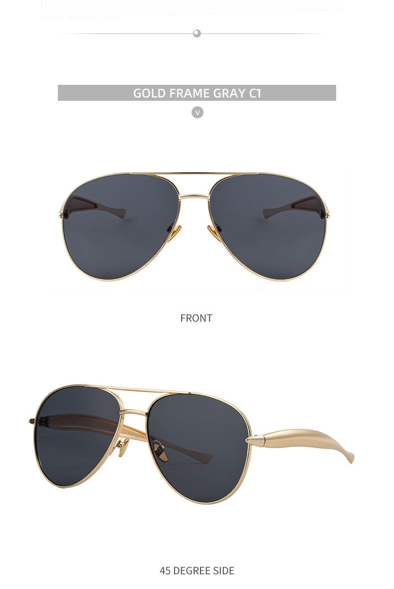 Toad-shaped Metal Sunglasses2025New Retro Plain Sunglasses High-End Feel Women Street Style Trendy Sunglasses - 图片 34