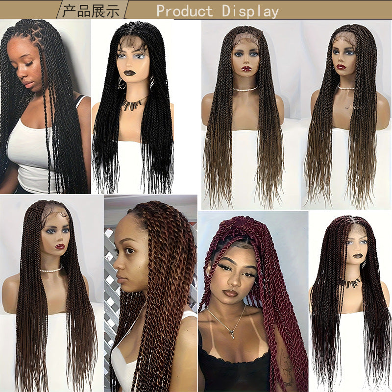 TEMU Cross-Border Foreign Trade Hot-Selling Full Lace Hand-Twisted Two-Pleat Synthetic Hairpiece lace braid wig - 图片 10