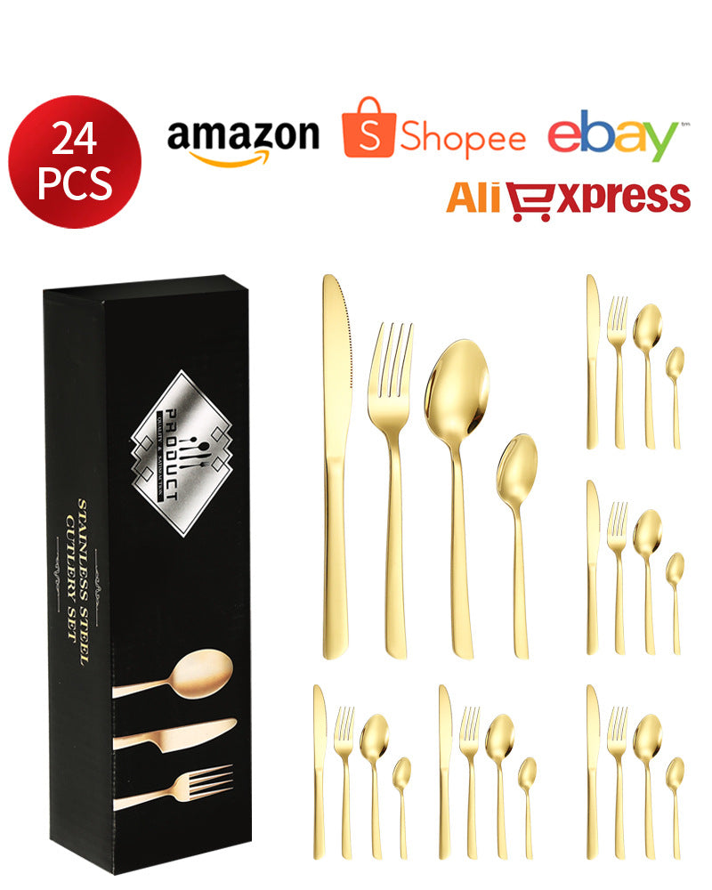 410Stainless Steel Tableware Restaurant Steak Knife Fork Oblique Handle Western Food Knife Fork Spoon6Human Portion24Set - 图片 22