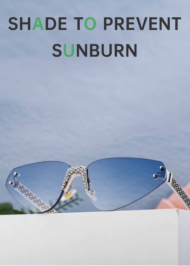 New European and American Fashion Frameless Sunglasses with Rhinestones for Women Outdoor Street Style Sunglasses Women Sun Protection Wholesale shades - 图片 14