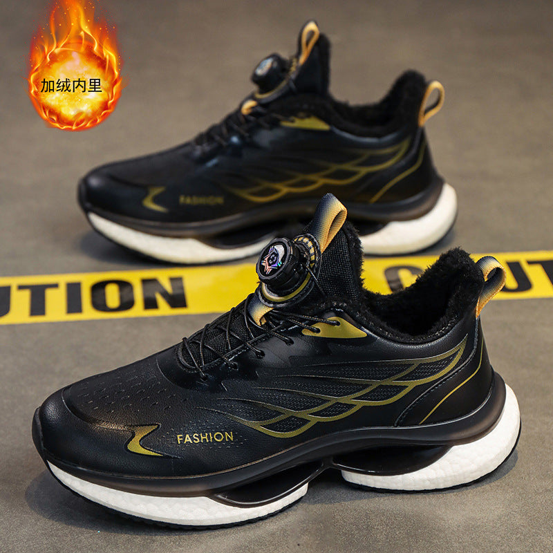 Winter Men's Shoes2025New Rotating Button Running Sports Shoes Men's Breathable Thick Bottom Popcorn Cushioning Running Shoes - 图片 23