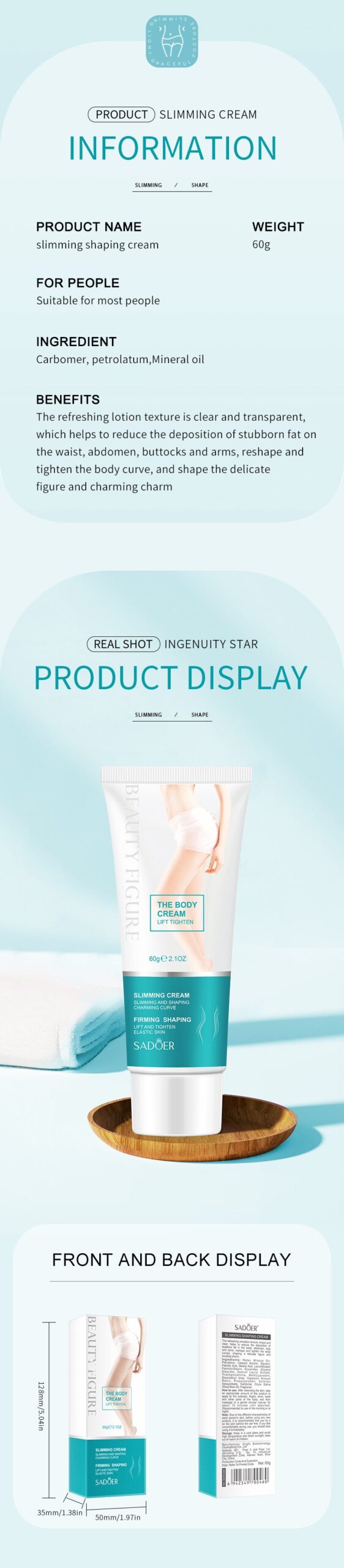 Slimming and Shaping Cream SADOER Body Massage Cream Shaping Fat Burning Firming Lightweight Cross-Border Wholesale - 图片 14