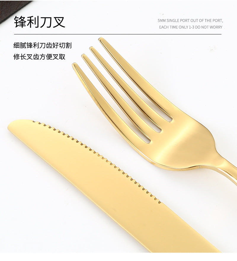 Stainless Steel Tableware Hotel Restaurant Crown Hammered Knife Fork Spoon24Set of Western Steak Knives and Forks - 图片 26