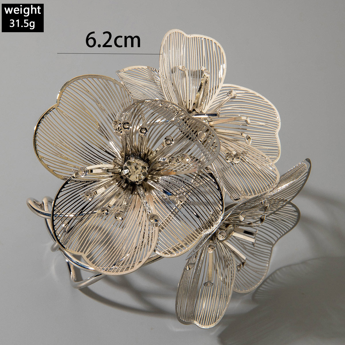 European and American Metal Style Inlaid Diamond Flower Open Bracelet Fashion Exaggerated High-End Hollow Bracelet Wholesale - 图片 6