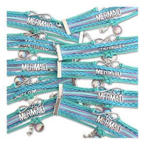 MERMAID Mermaid Multi-layer Braided Bracelet with Round Fish Scale Pendant for Women, Layered Mermaid Braided Bracelet