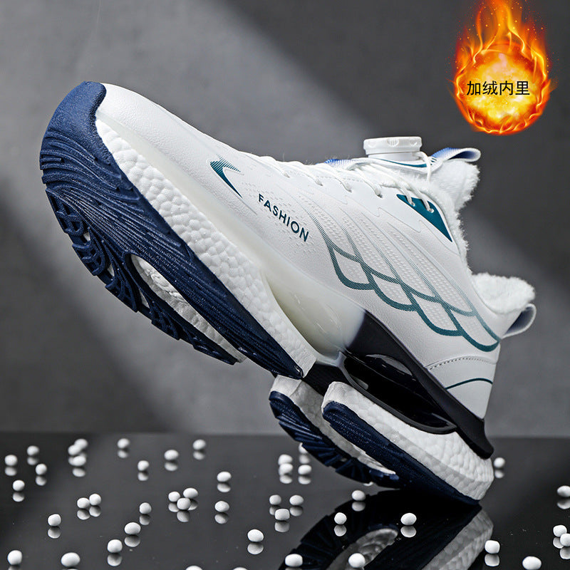 Winter Men's Shoes2025New Rotating Button Running Sports Shoes Men's Breathable Thick Bottom Popcorn Cushioning Running Shoes - 图片 12