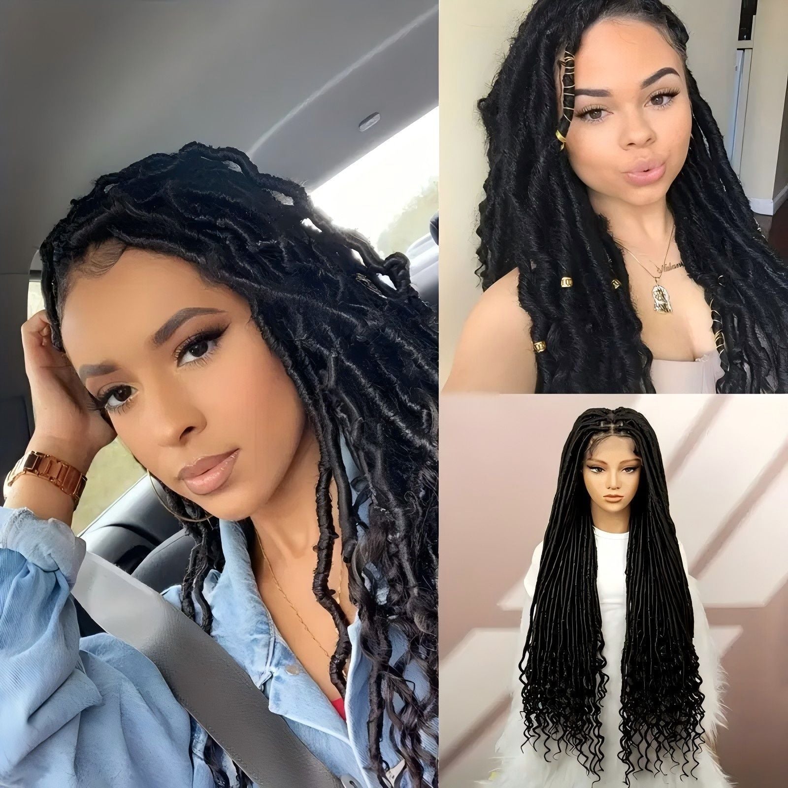 Foreign Trade Cross-Border European American African Women's Full Lace Goddess of Liberty Wig Faux Locs Fashion hair - 图片 9