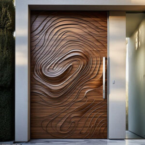 Residential High End Custom Design Modern 3D Carving Solid Wooden Exterior Villa Entry Door for Houses Front Door Wood