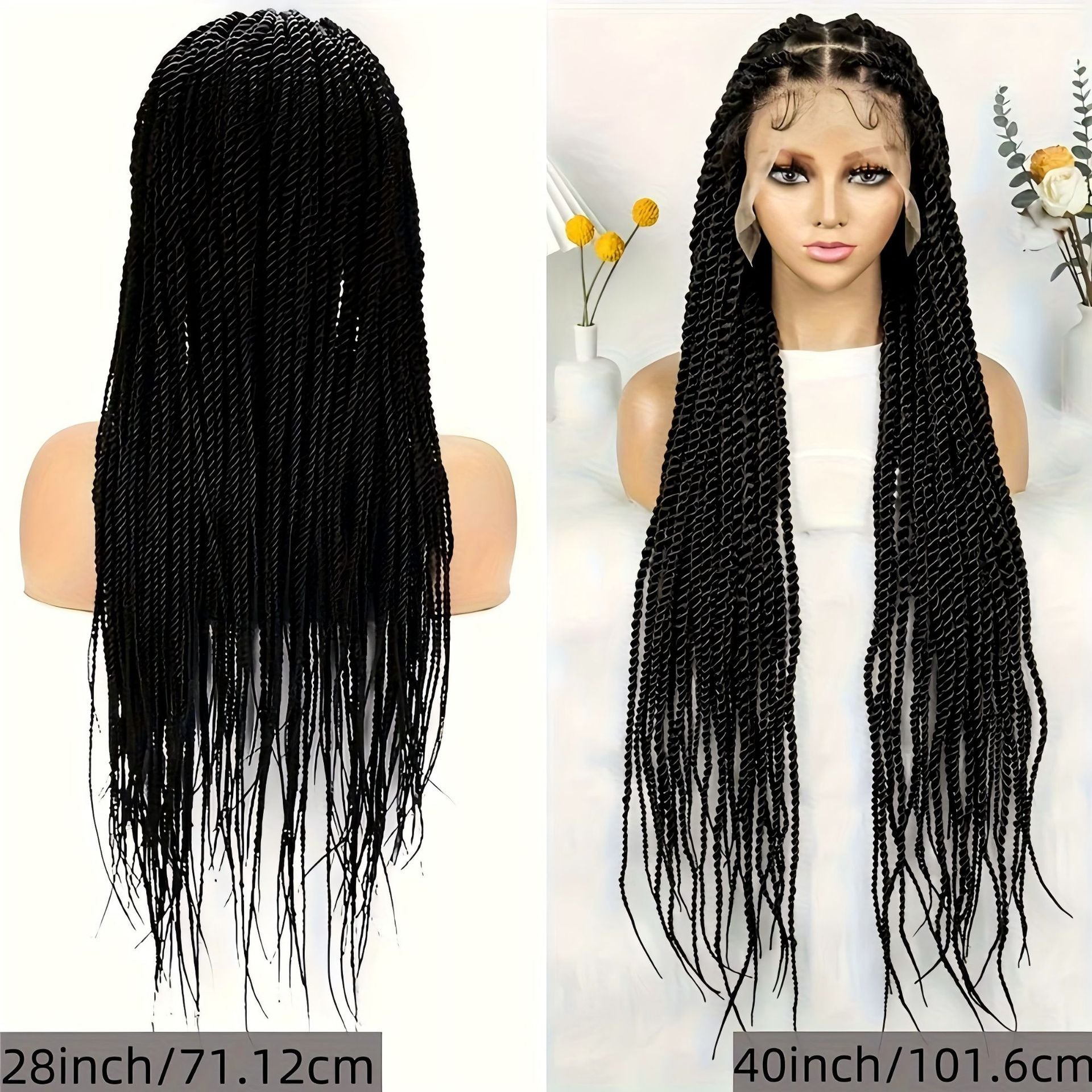 TEMU Cross-Border Foreign Trade Hot-Selling Full Lace Hand-Twisted Two-Pleat Synthetic Hairpiece lace braid wig - 图片 18