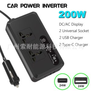 Hot Selling Car Inverter200W 12V Turn110V/220V Double USB Type-C Mouth inverter