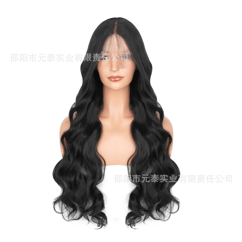 New European and American Style Women's Black Small Middle Part Big Wave Synthetic Long Curly Hair Lace Front Wig Wholesale - 图片 7