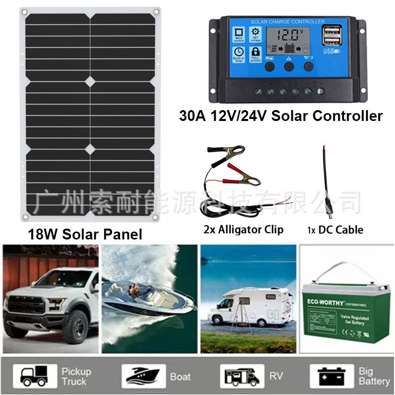18W/36W/54W/72W 18V Monocrystalline Solar Panel Double USB Interface 30A Controller