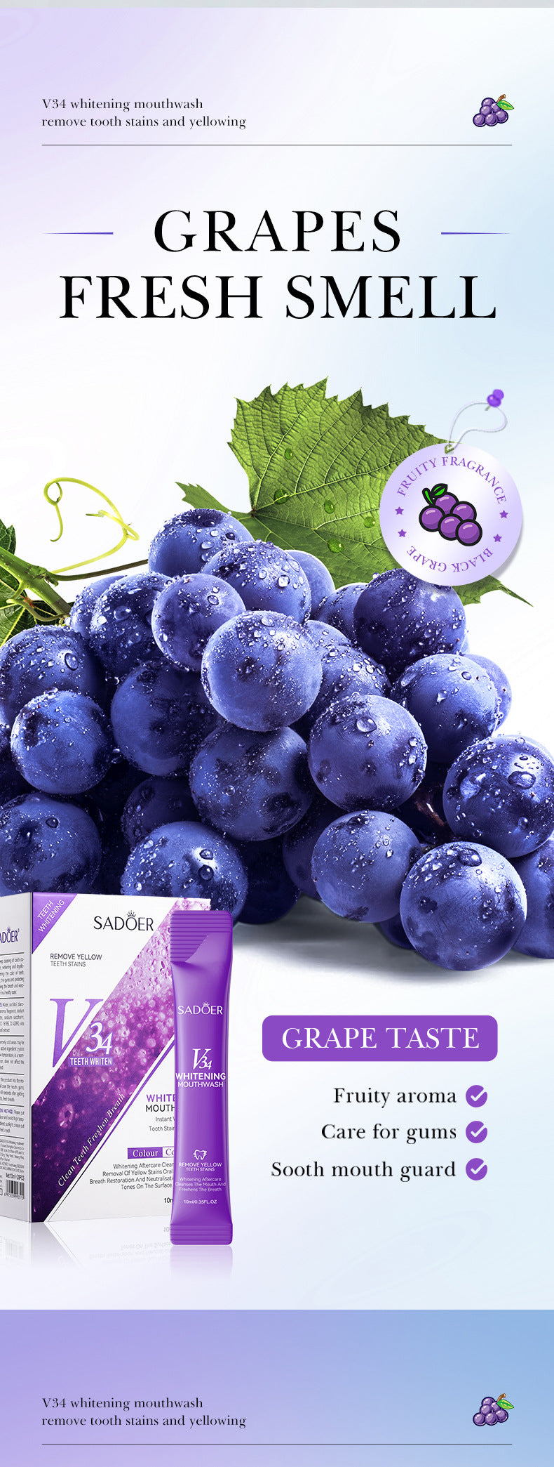 V34Whitening Mouthwash SADOER Clean Teeth Oral Fresh Mouthwash Cross-Border Wholesale - 图片 10