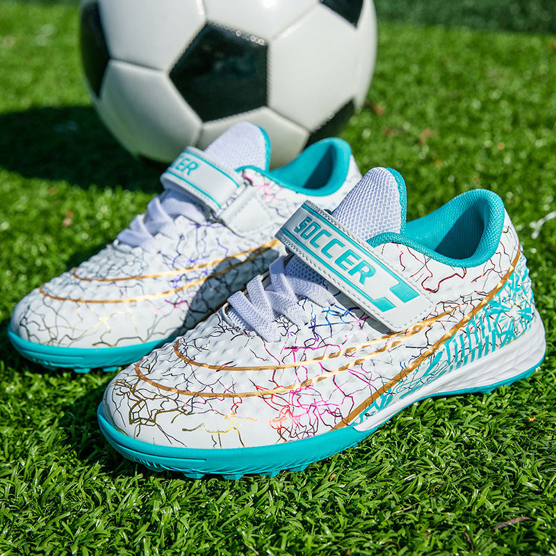 New Football Shoes for Men and Women, Children's Low-top Anti-collision Spike Magic Tape No-tie Grass Training Sports Shoes - 图片 6