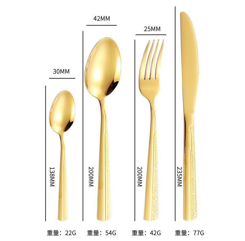 410Stainless Steel Tableware Hotel Restaurant Sand Texture Knife Fork Spoon Tea Spoon24Set of gold Western Steak Knives and Forks - 图片 23