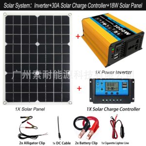 Tang Dynasty Solar Energy Kit System：DC12V 300W Inverter+30A Controller+18W Solar Panel