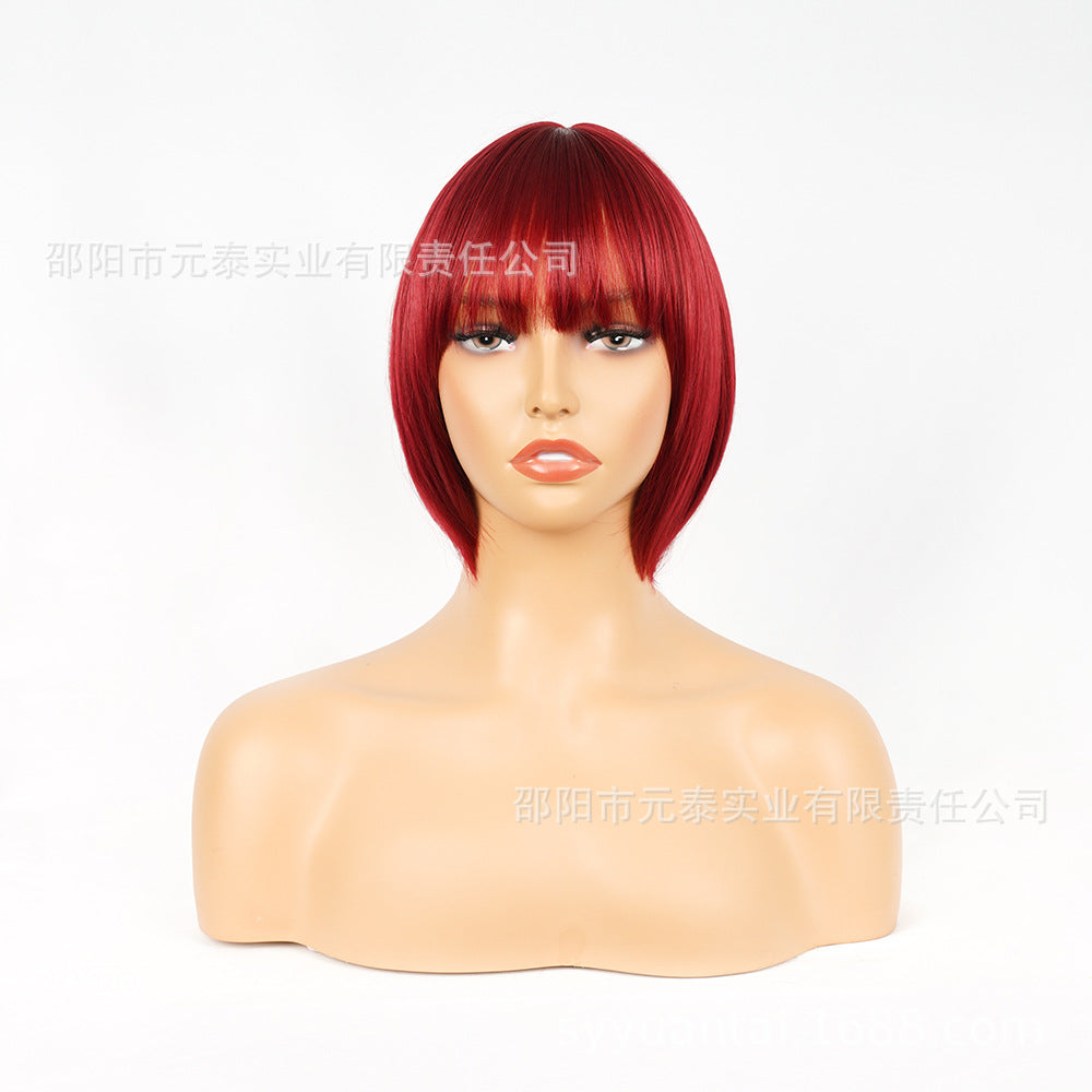 Air Bangs Medium Short Straight Hair BOBO Wig BUGwigs Neck-length European and American African Short Hair - 图片 7