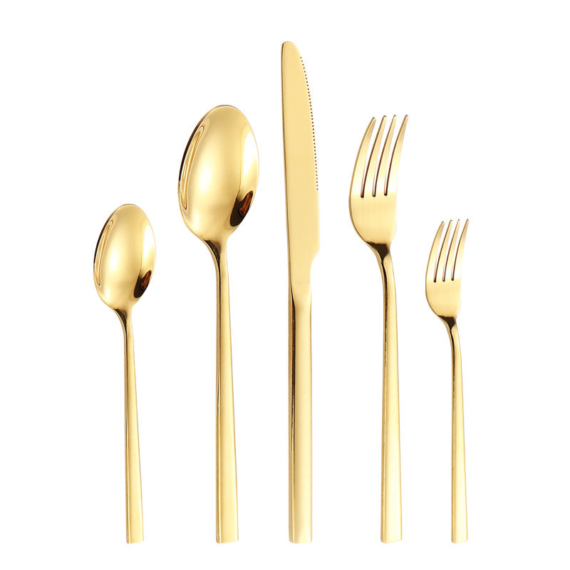 410Stainless Steel Tableware Hotel Restaurant Thickened Square Handle Knife Fork Spoon Set Western Food24Set of Steak Knives and Forks - 图片 5