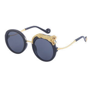 2025New Anti-Blue Light Glasses for Women Leopard Head Diamond-Studded European and American Round Frame Sunglasses Trendy Large Frame Sunglasses High-End Feel - 图片 9