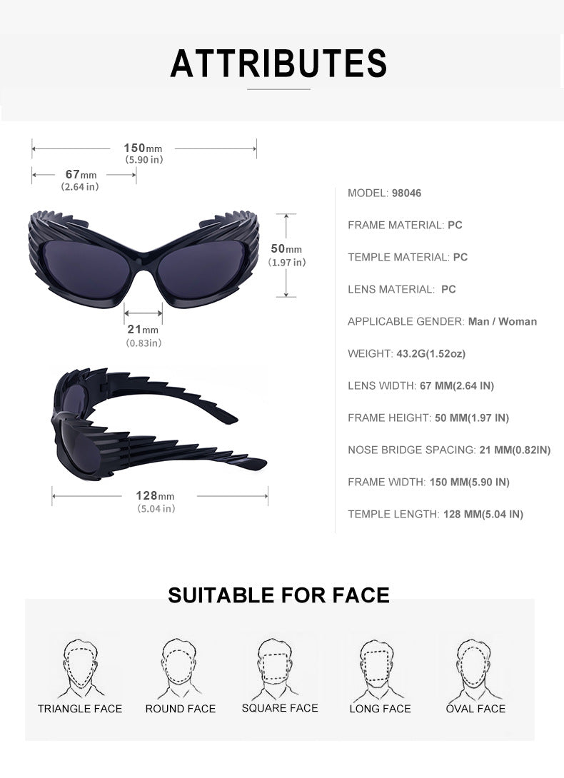 Europe and America Y2K Millennium Windproof Sunglasses for Women Trendy Personality Irregular Shape Sun Protection Sunglasses for Men Cycling Sports Glasses - 图片 22