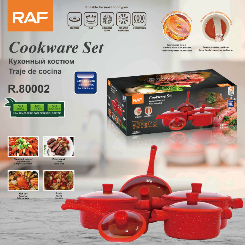 RAF Hot Sale Non-Stick Pan Ceramic Inside and Out Flat Bottom Cooking Pan Universal Stove Cookware Set Ten-Piece Set - 图片 6