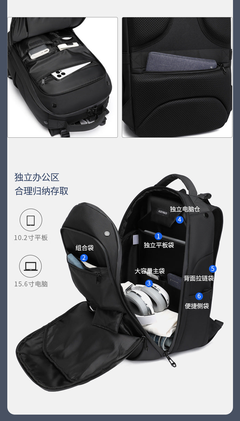 OZUKO Business Backpack for Men, Double Shoulder Laptop Bag, Waterproof, Large Capacity, Commuter School Bag, College Student Trendy Brand, High-End Feel - 图片 17