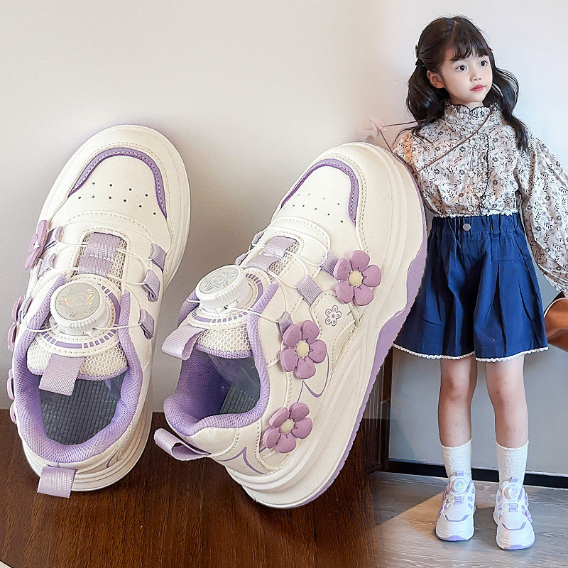 Children's Sports Shoes Spring and Autumn2025New Student Knob Girls' White Sneakers Versatile Casual Girls' Running Shoes - 图片 3