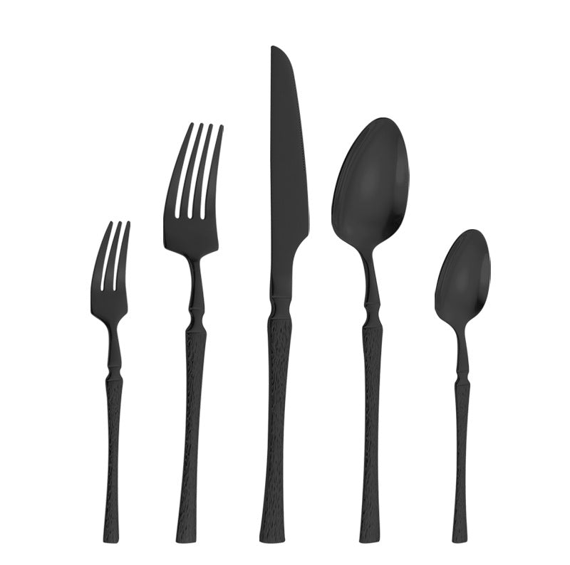 410Stainless Steel Cutlery Hotel Restaurant Hammered Knife Fork Spoon Set Western Small Waist Bark Pattern Steak Knife Fork - 图片 31