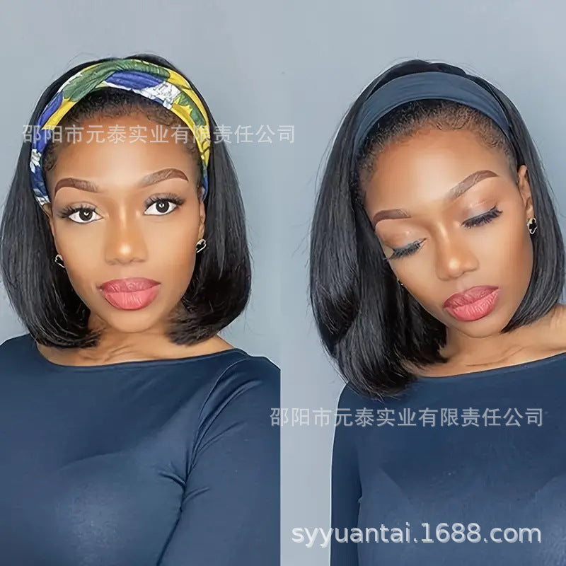 Straight Short Headband Bob Wig Human Hair Full Machine Wigs - 图片 7