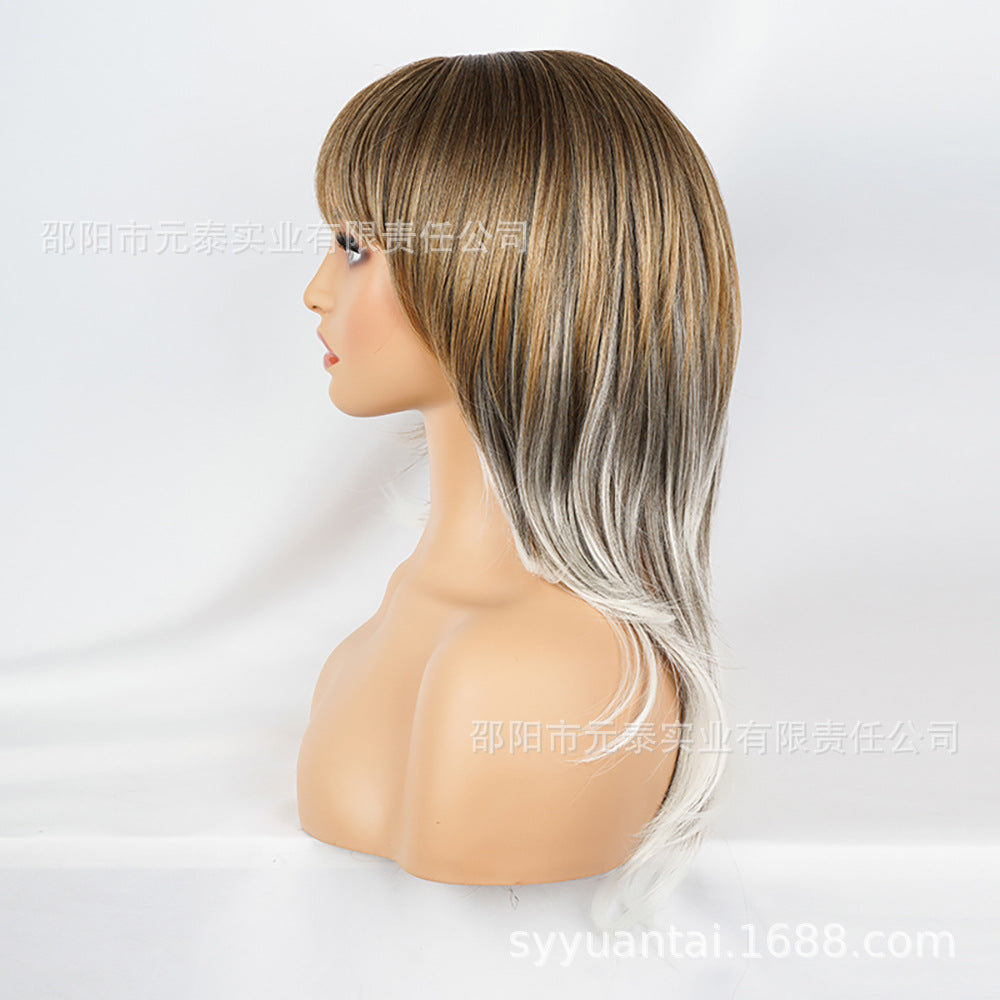 European and American Medium-Length Wig Two-Tone Scalp Air Bangs African Medium Short wigs Two-tone Design - 图片 9
