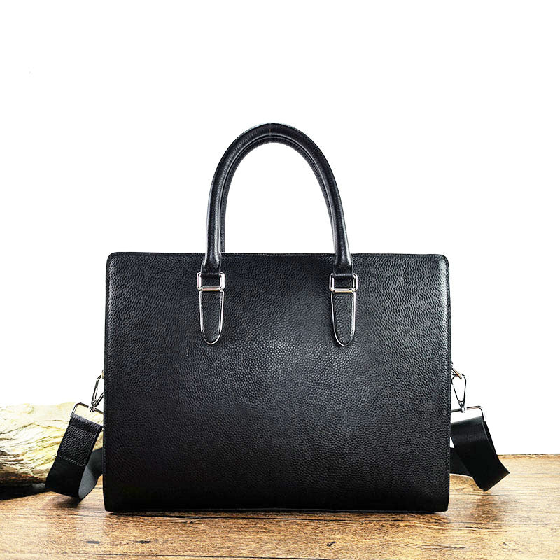 Fingerprint Unlock Bag Genuine Leather Business Commuting Large Capacity Men's Cowhide High-end Handheld Briefcase Anti-theft - 图片 21