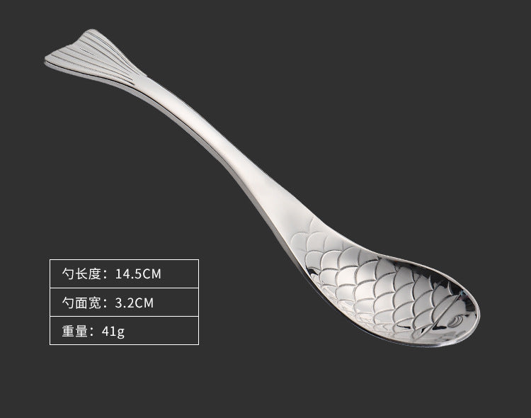 304Stainless Steel Spoon Cooking Restaurant Spoon Pickled Fish Spoon Cartoon Spoon PVD Titanium-plated Colorful Fish Tail Cute Spoon - 图片 25