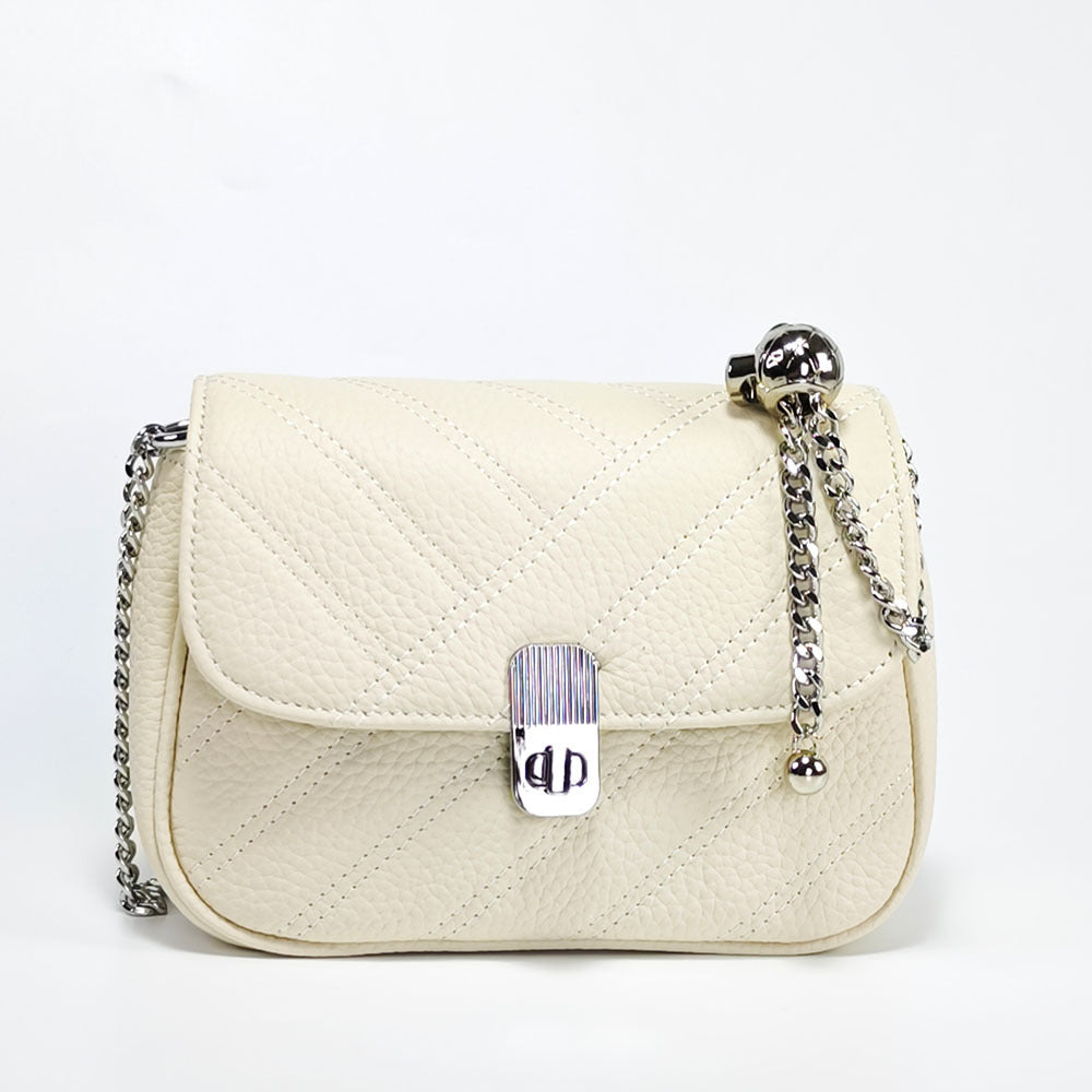 Genuine Leather Women's Bag New Metal Chain Small Square Bag Simple Versatile Chanel Style Single Shoulder Solid Color Embroidered Thread Crossbody Bag - 图片 34