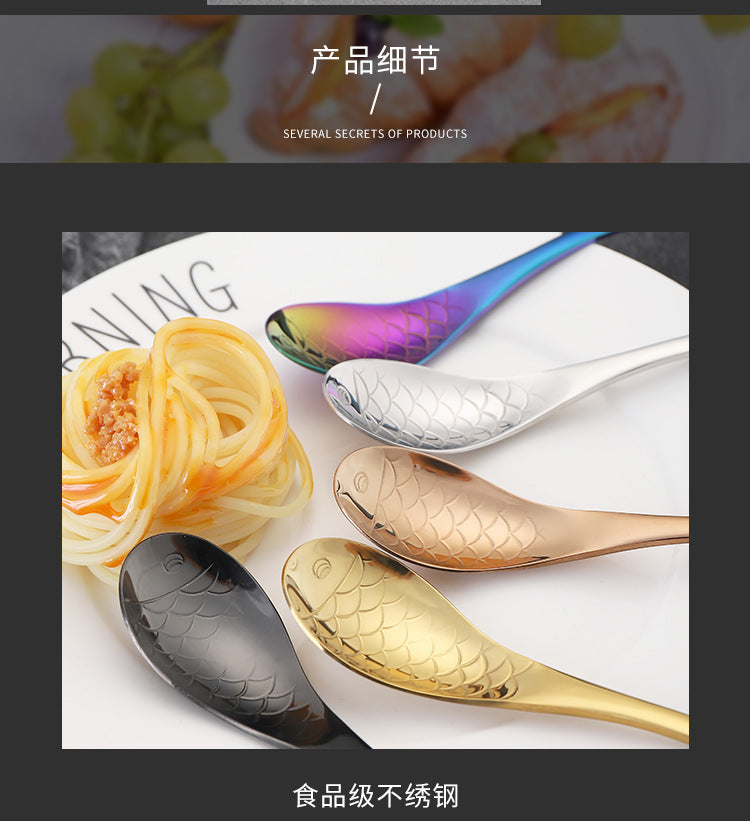 304Stainless Steel Spoon Cooking Restaurant Spoon Pickled Fish Spoon Cartoon Spoon PVD Titanium-plated Colorful Fish Tail Cute Spoon - 图片 29