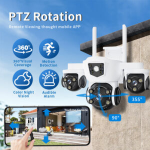 Hot-selling Genuine Four Eyes WIFI Solar surveillance camera with three wide-angle views5MP Remote Outdoor Waterproof