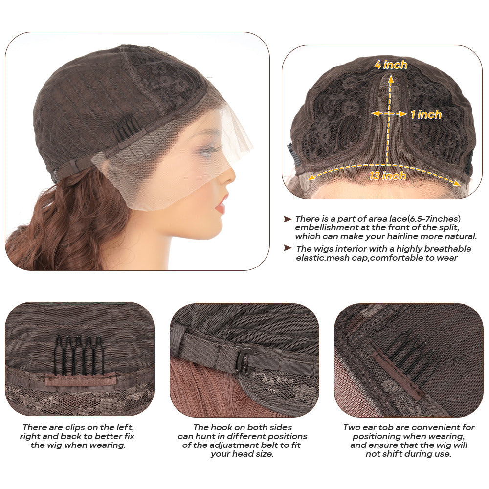 13x4x1Foreign Trade Hot-Selling Wig for European and American Women, Front Lace Wig, Synthetic Chocolate Color, Big Curly Rilley Style - 图片 11