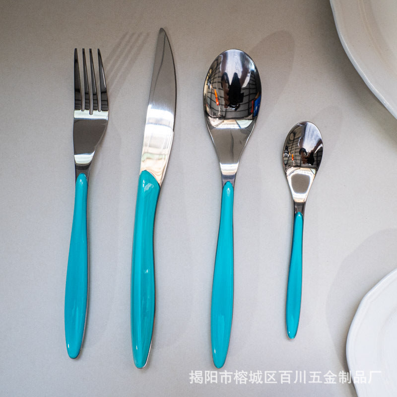 304Stainless Steel Spoon Colorful Western Food Spoon Baby Feeding Spoon Thickened Adult Table Spoon Restaurant Hotel Dessert Spoon - 图片 12