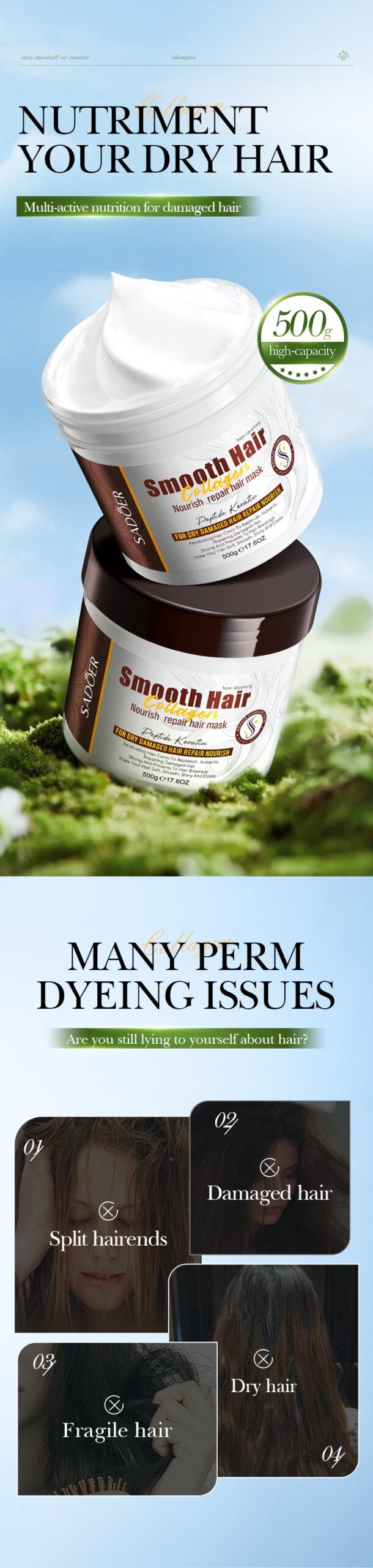 Collagen Smooth Hair Mask SADOER Nourishing and Fluffy Hair Conditioner Cross-Border Wholesale - 图片 8