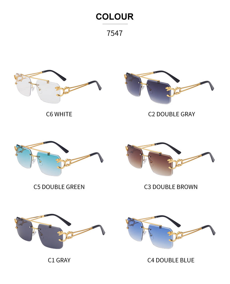 European and American Retro Double Bridge Sunglasses for Men Fashion Leopard Rimless Cut Edge Sunglasses for Women Wholesale shades - 图片 25