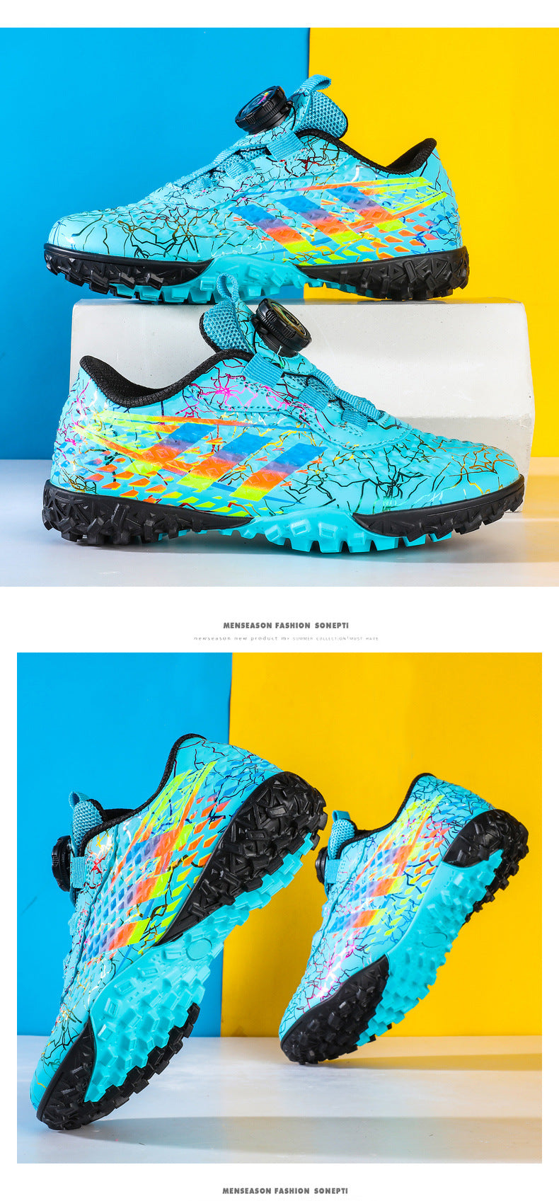 New style soccer shoes for men, women, and children with rotating buckle TF Broken Nail Style Youth Student Grassland Competition Training Shoes - 图片 38