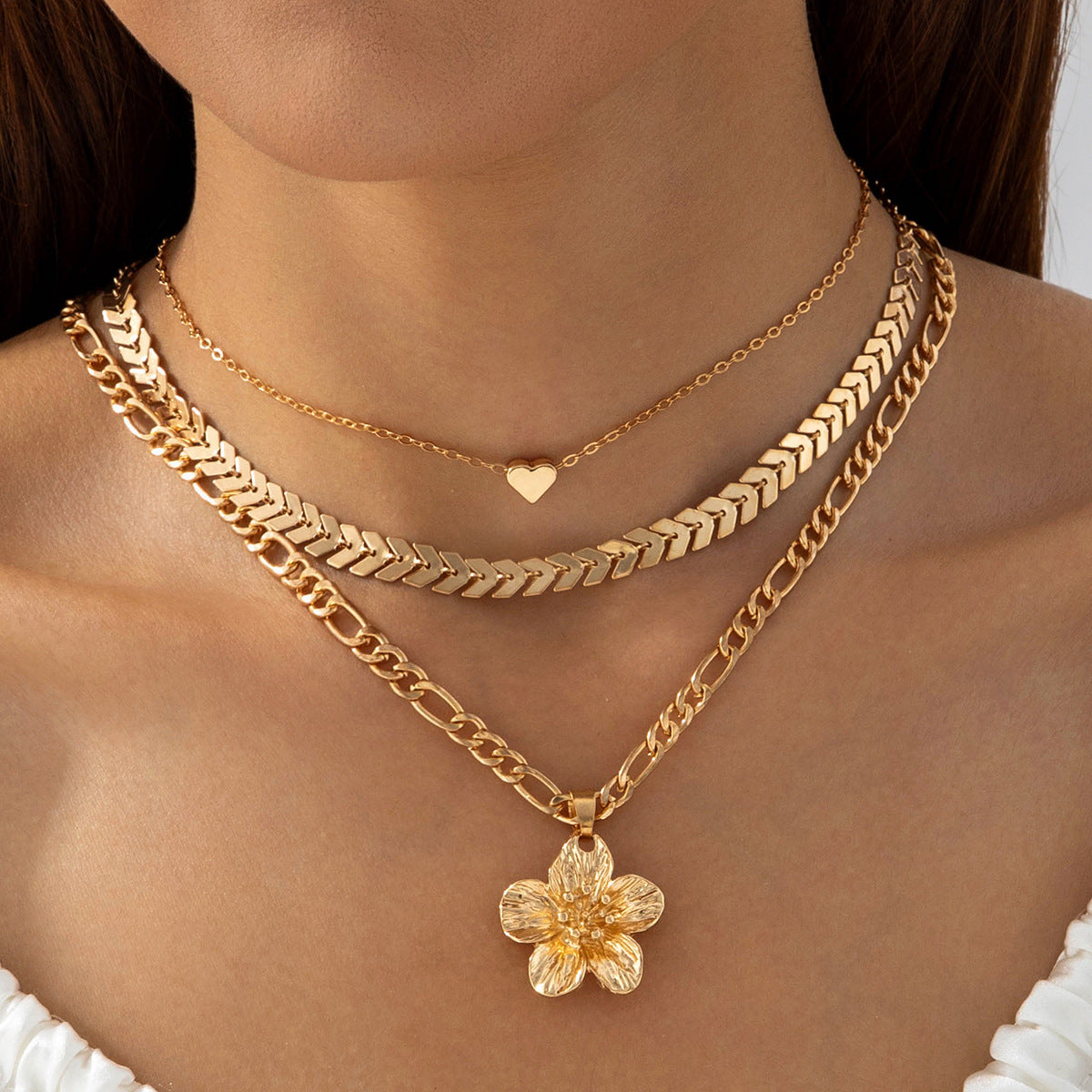 European and American Fashion Collarbone Chain Round Pendant Tassel Multi-layer Stacking Necklace Layered One-word Necklace3Set - 图片 9