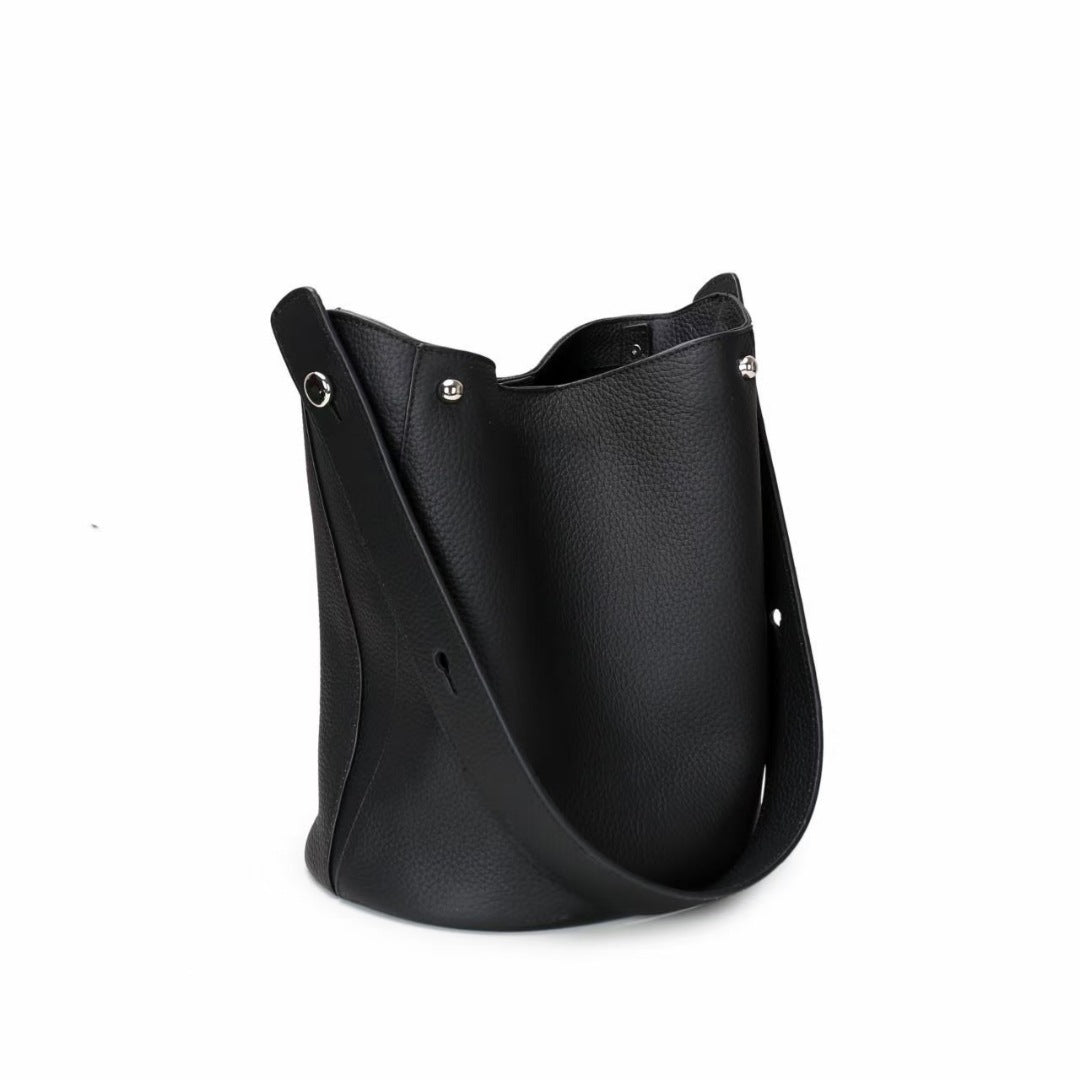 Guangzhou Genuine Leather Women's Bag Large Capacity Tote Bag Top Layer Cowhide Bucket Bag Handheld Shoulder Crossbody Bag Trendy - 图片 23