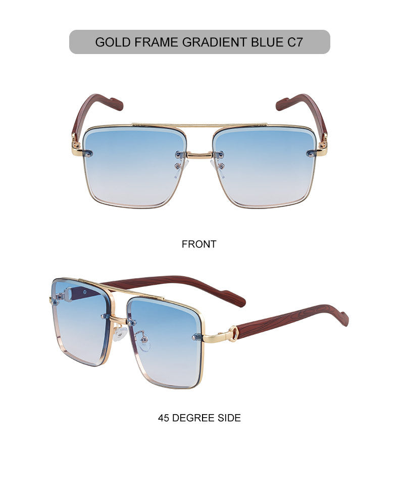 2025New European and American Fashion Square Frame Sunglasses for Men Retro Imitation Wood Grain Temple Double Bridge Sun Protection Sunglasses for Men - 图片 28