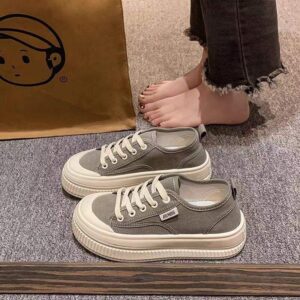 Yuechen Thick-Soled Canvas Shoes for Women, Versatile Breathable White Sneakers2025Spring and summer niche casual sneakers