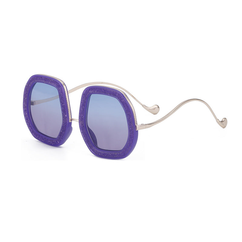 European and American Style Women's Sunglasses with Rhinestones, Irregular Polygonal Large Frame Sunglasses, Trendy High-End Glasses Wholesale - 图片 4