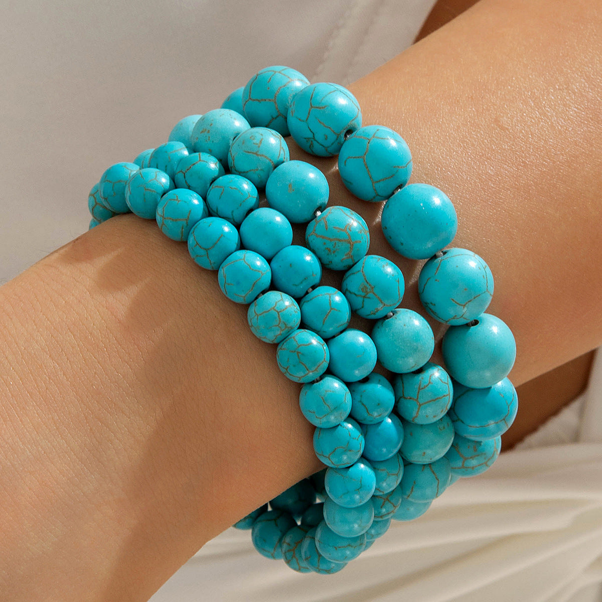 Bohemian Style Turquoise Multi-Layer Stacking Bracelet Set Light Luxury Diamond-encrusted Chain Beaded Bracelet - 图片 12